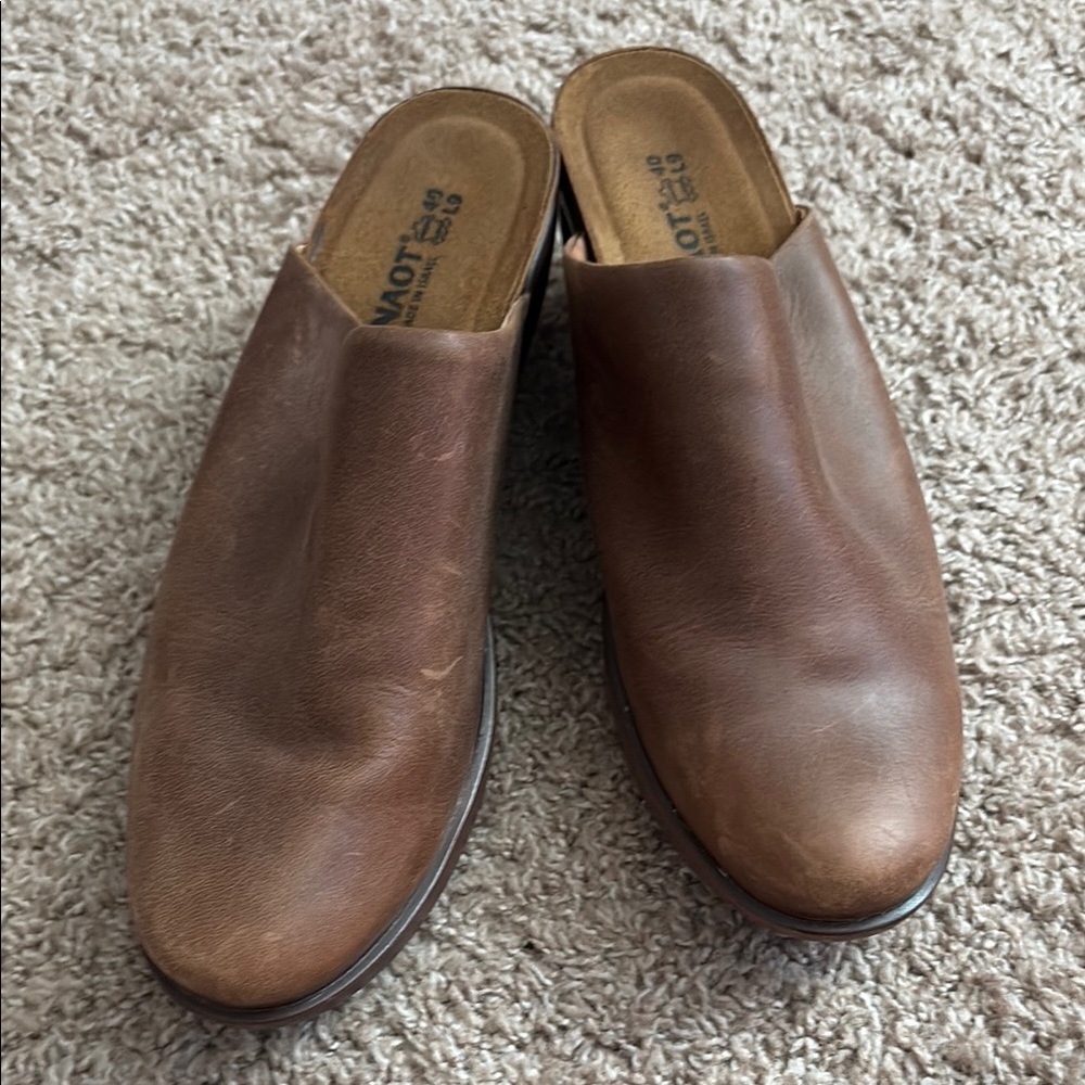 Naot brown leather mules